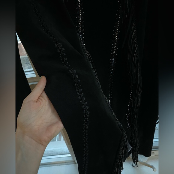 100% Suede Fringe Jacket, Black - Picture 2 of 5